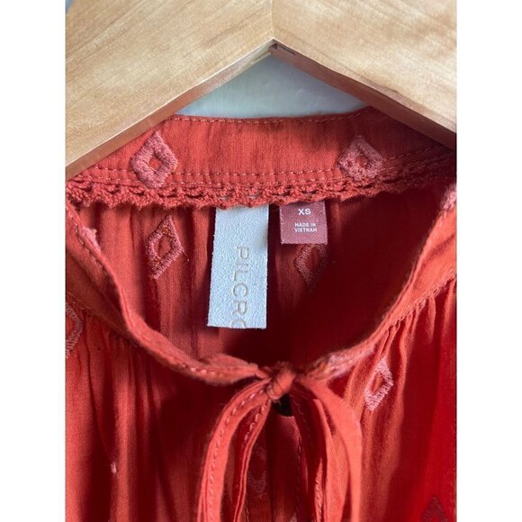 Anthropologie x Pilcro Orange Embroidered Peplum Boho Peasant Top Diamond XS - Picture 8 of 8